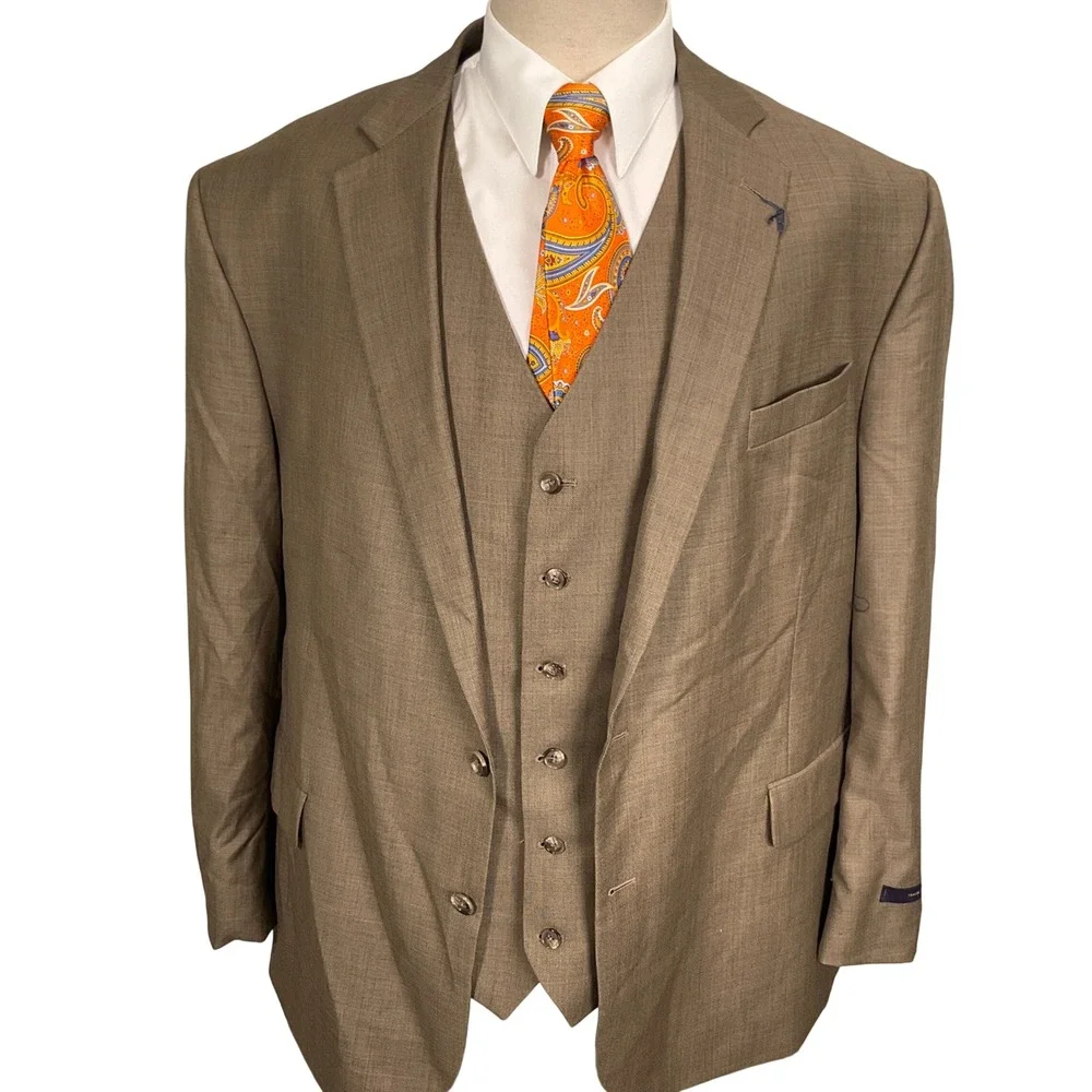 Stafford Blazer & Vest Mens 52BL Brown Travel Wool